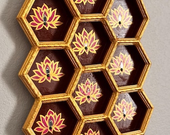 Handcrafted wood wall shelf (framed) for idols/miniatures/diyas and more