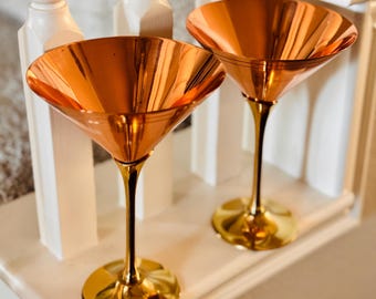 Handcrafted Copper Martini Glasses with Brass Stem (Pair)