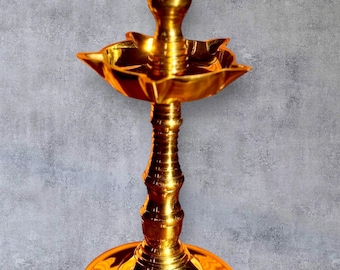 Traditional Kerala Lamp - 5 wick model, brass lamp/vilakku for home or gifting (9inch)