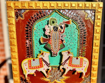 Traditional wall hanging of Srinathji for home - original, hand painted work with 3D effect