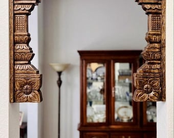 Hand carved wood pillars (corbels/wall panels- wood finish) - one pair