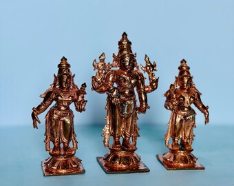 Handcrafted Pure Copper Srinivasa Idol Set (3 Pieces)