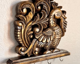 Exquisite Wood Hand carved Peacock Key Holder