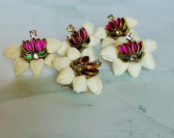 Bud Jasmine(mottu) n Kundan style lotus Hair pin (set of 5 pins)