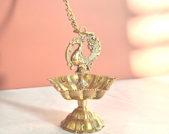 Compact Brass Hanging Lamp - Peacock model