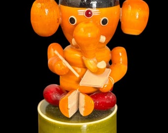 Ganesha reading a book - wood doll, handcrafted, natural dye