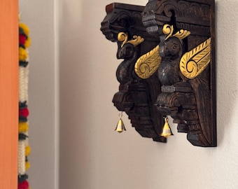 The golden parrot- hand carved, wooden corbel