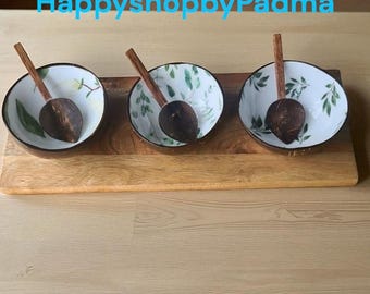 Eco friendly Coconut Shell- Ceramic Bowl and Wooden Base- holidays/gifting