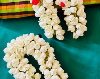 Compact length Jasmine (Gajra) hair accessory- handmade, reusable and water resistant (8in)
