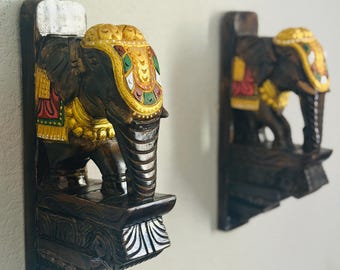 Hand carved Golden elephant- wood corbel/wall bracket (12inch)