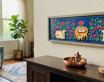 Hand painted Pichwai relief wall art frame (30*8in)