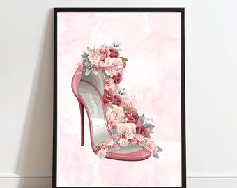 ハイヒールシューズ＆フローラルプリント - ワインレッドコレクション（デジタルダウンロード）