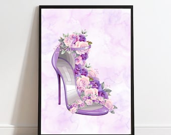 ハイヒールシューズ＆フローラルプリント - パープルコレクション（デジタルダウンロード）