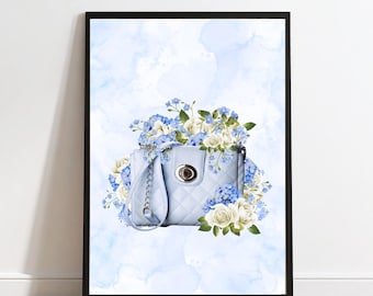 財布と花柄プリント - ライトブルーコレクション（デジタルダウンロード）