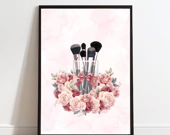 Pinceles de maquillaje y estampado floral - Colección Vino Tinto (Descarga digital)