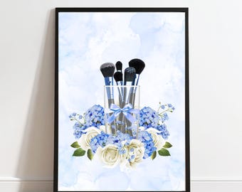 メイクブラシ＆フローラルプリント - ライトブルーコレクション（デジタルダウンロード）