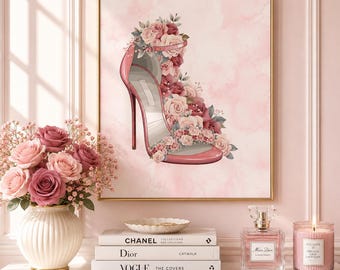 Wine Red High Heel Wall Art | Fashion Glam Printable | Chic Girly Bedroom Decor | Stylish Office Wall Art | Instant Download