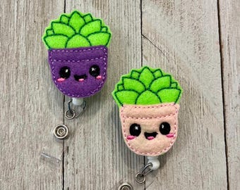 Succulent badge reel, flower IF holder, plant feltie, badge pull