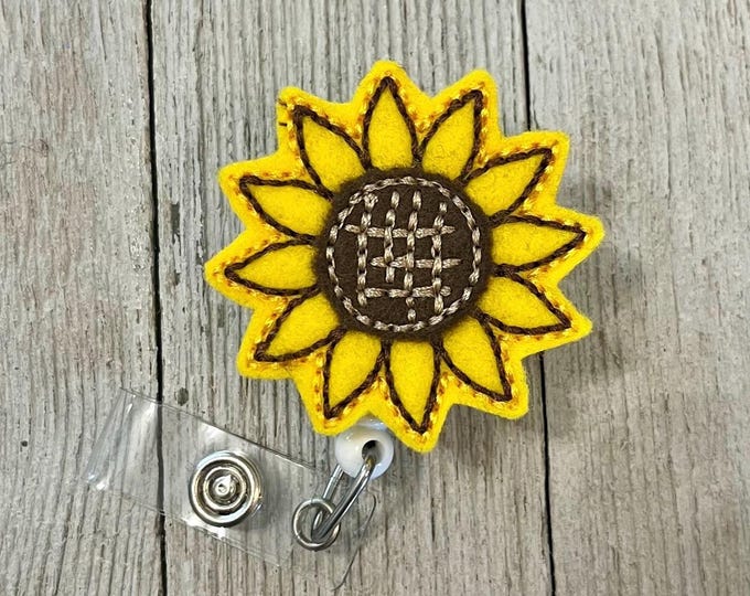 Sunflower Feltie Badge Reel - Floral ID Holder