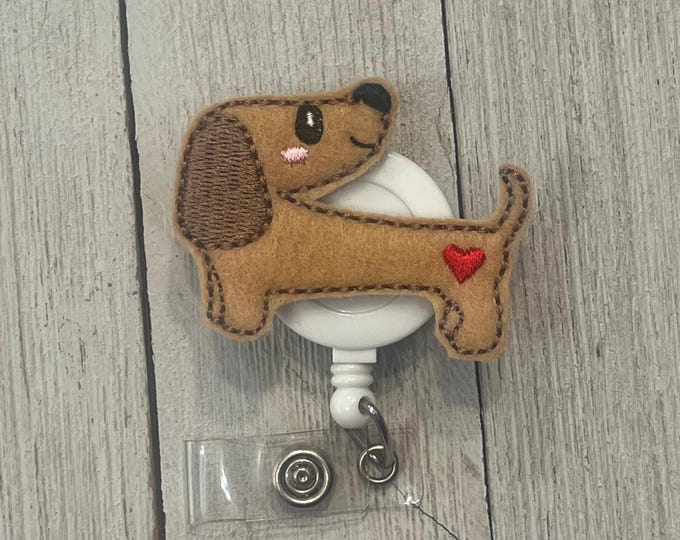 Dachshund badge holder, retractable, real, dog badge holder, dachshund Felty