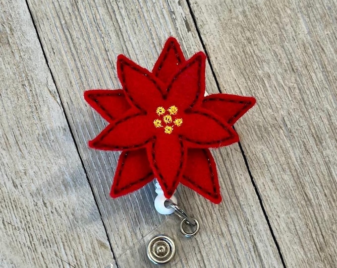 Poinsettia Badge Reel: Felt ID Holder