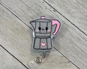Espresso coffee maker badge holder, coffee maker badge holder, coffee maker feltie, badge pull