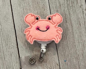 Crab badge holder, cute crab ID, ocean badge, retractable reel, base holder, crab feltie