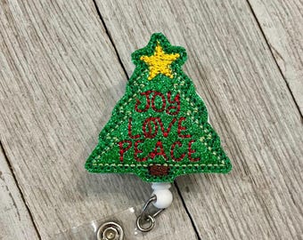 Glitter Christmas Tree Badge Reel: Felt ID Holder