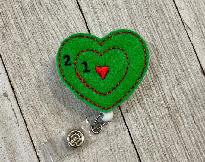 Heart grew two sizes badge reel? Green monster heart ID holder, heart feltie, badge pull