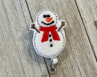 Snowman Felt Badge Reel: Retractable ID Holder