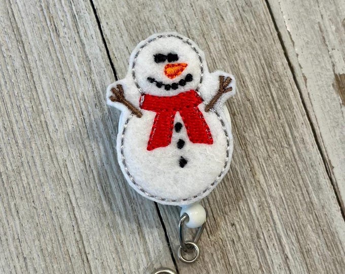 Snowman Felt Badge Reel: Retractable ID Holder