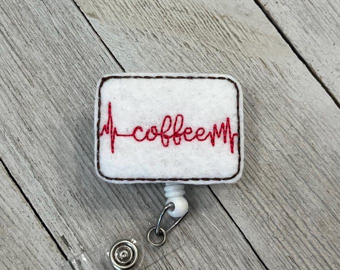 Coffee EKG badge reel, coffee, EKG id holder coffee, EKG feltie, badge pull, coffee lover badge holder