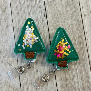 Glitter Weihnachtsbaum Abzeichen Reel: Shaker Feltie Ausweishalter