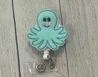 Cute octopus badge holder, retractable reel, octopus feltie