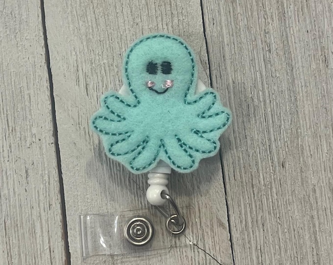 Cute octopus badge holder, retractable reel, octopus feltie