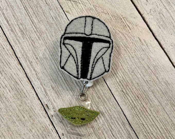 Space bounty hunter badge reel, bounty hunter ID holder, bounty hunter feltie, badge pull
