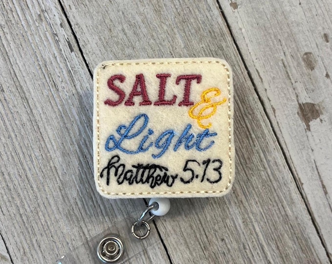 Salt and Light Felt Badge Reel: Scripture ID Holder