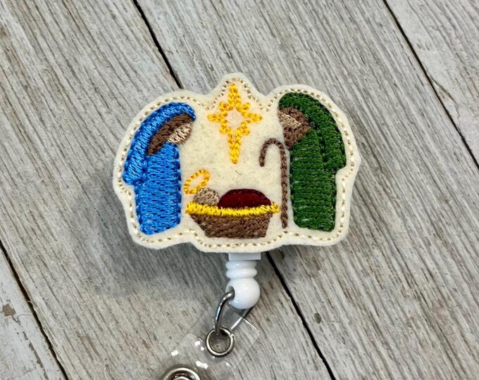 Nativity badge reel, nativity manger ID holder, nativity feltie, badge pull