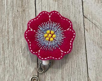 Flower Felt Badge Reel: Retractable ID Holder