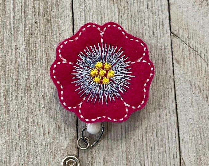 Flower Felt Badge Reel: Retractable ID Holder