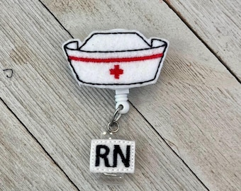 Vintage Nurse Cap Badge Reel: Felt ID Holder