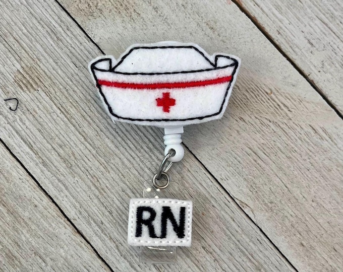 Nurse cap badge reel, Vintage nurse, cap ID holder, vintage nurse feltie, Badge pull