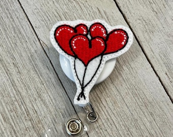Heart Balloons Felt Badge Reel: Retractable ID Holder