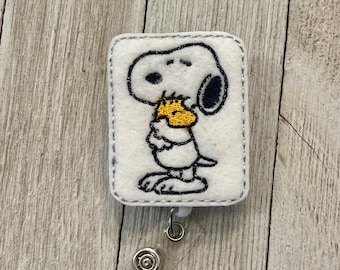 Hugging Dog Feltie Badge Reel - ID Holder