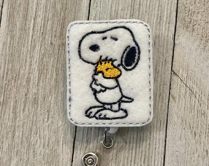 Hugging Dog Feltie Badge Reel - ID Holder