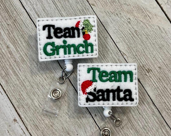 Team Santa badge reel, Team badge reel, Team feltie, badge pull