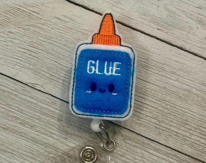 Glue badge holder, cute glue bottle, Glue ID, Glue feltie, retractable reel, badge pull