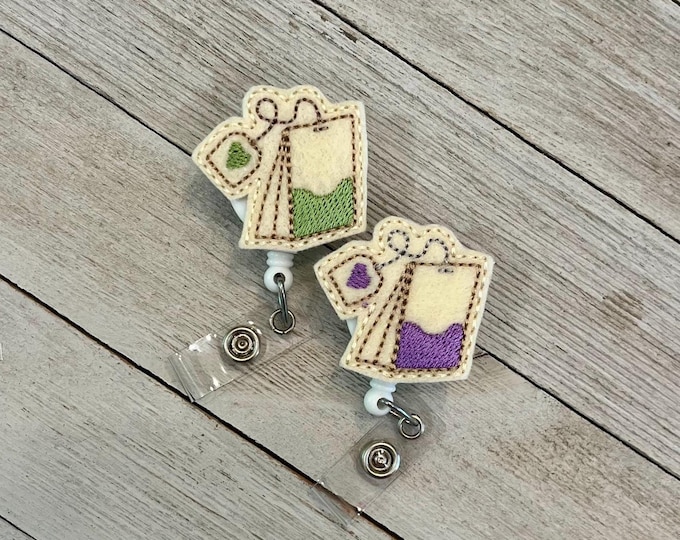 Lavender tea bag badge holder, Green tea badge holder, tea badge feltie, badge pull