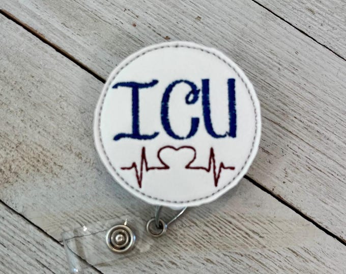 ICU badge reel, ICU id holder, ICU feltie, heart arrhythmia badge, badge pull