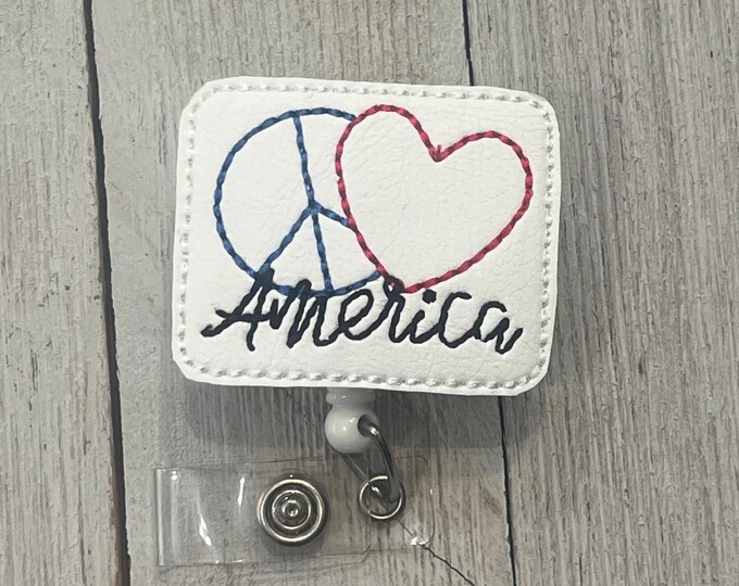 America badge holder, retractable reel, love America, 4th of July badge
